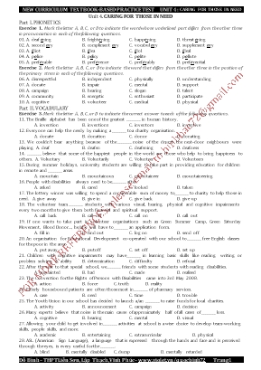 Bài tập bổ trợ sách Tiếng Anh Lớp 11 thí điểm - Unit 4 Caring for those in need - Đỗ Bình